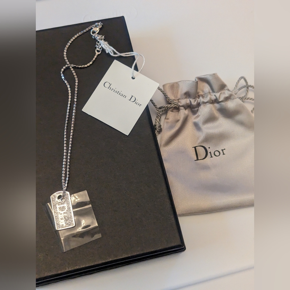 Dior crystal tag necklace